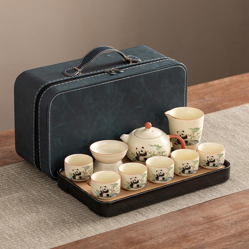 Xishi Teapot Huang Ru Kiln Travel Kung Fu Tea Set Household Portable Teacup Teapot Light Luxury Business Gifts