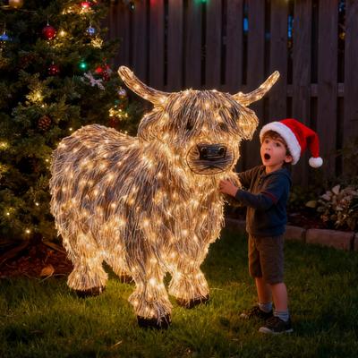 LED Light-up Highland Cow Ornament Glowing Highland Cattle Statue Indoor Outdoor Garden Lawn Farmhouse Porch Christmas Decoration