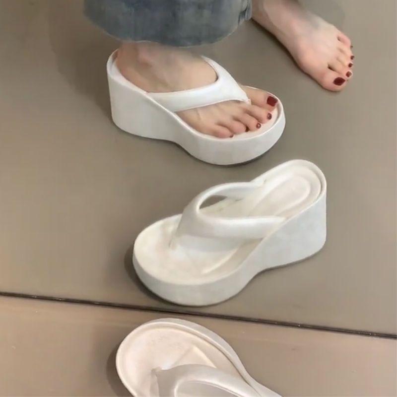 Slope heel thick-soled slippers women's 2025 summer comfortable casual fashion outer wear sandals muffin fish mouth open toe heightening style