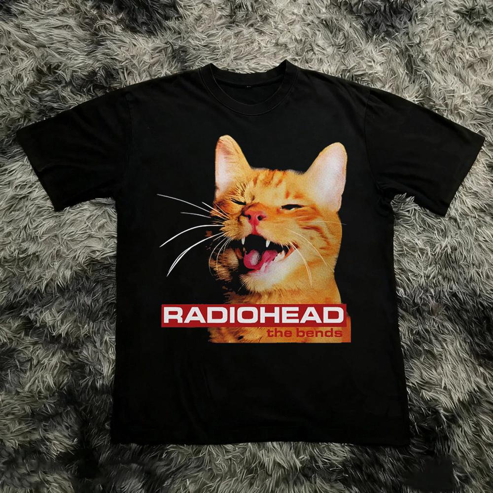Radiohead The Bend Cat Graphic Print Short Sleeves Tshirt Unisex Unisex Summer 90s Retro Rock Music Tshirt Casual Y2k Streetwear