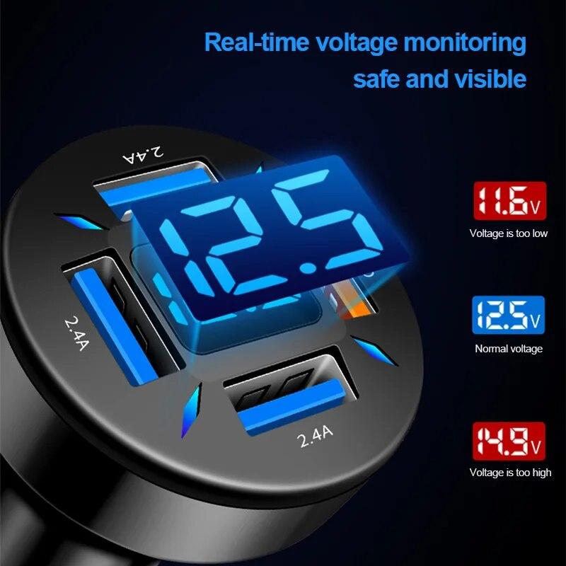 4 Ports USB Car Charger Fast Charging PD Quick Charge 3.0 USB C Car Phone Charger Adapter For iPhone 13 12 Xiaomi Samsung