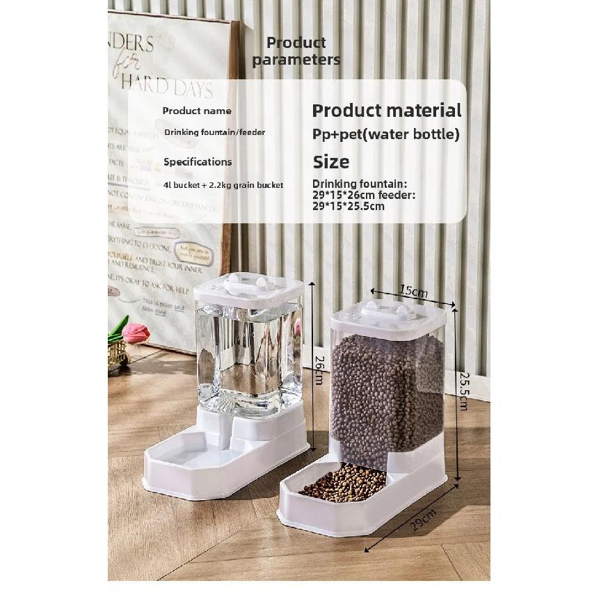 2 in 1 Gravity Pet Feeder Water Dispenser 2.2KG 4L Large Capacity Automatic Refill Bowl For Cats Small Dogs