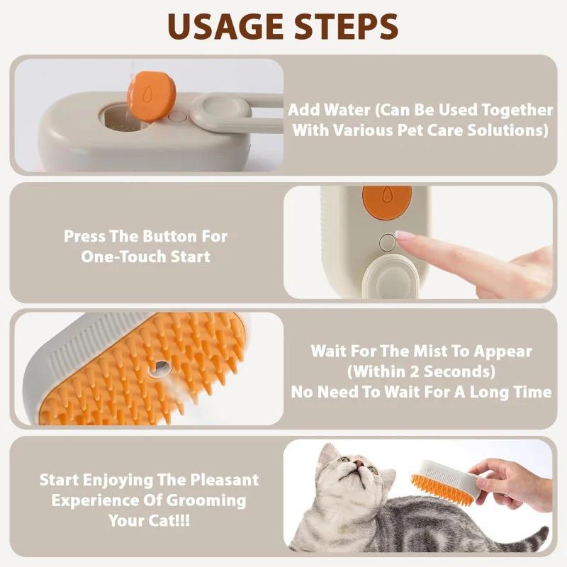 4 in 1 Steam Pet Brush Electric Spray Cat Dog Grooming Comb Massage Deshedding Loose Hair Removal No Bath