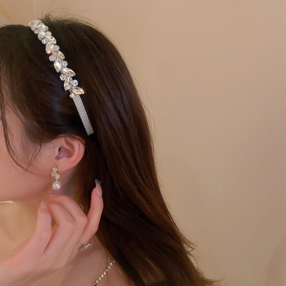 Zinc Zinc Alloy Rhinestone Headband Leaf Women Hair Hoop Temperament Bridal Wide Headband  Girls
