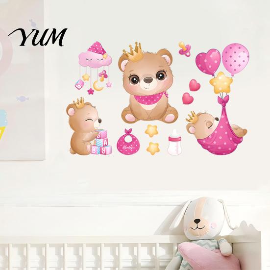 Versatile Wall Decor for Home Office Cute Bear Stickers Kids Room, PVC Waterproof Cartoon Animal Self Adhesive Bedroom Decals, Removable Art