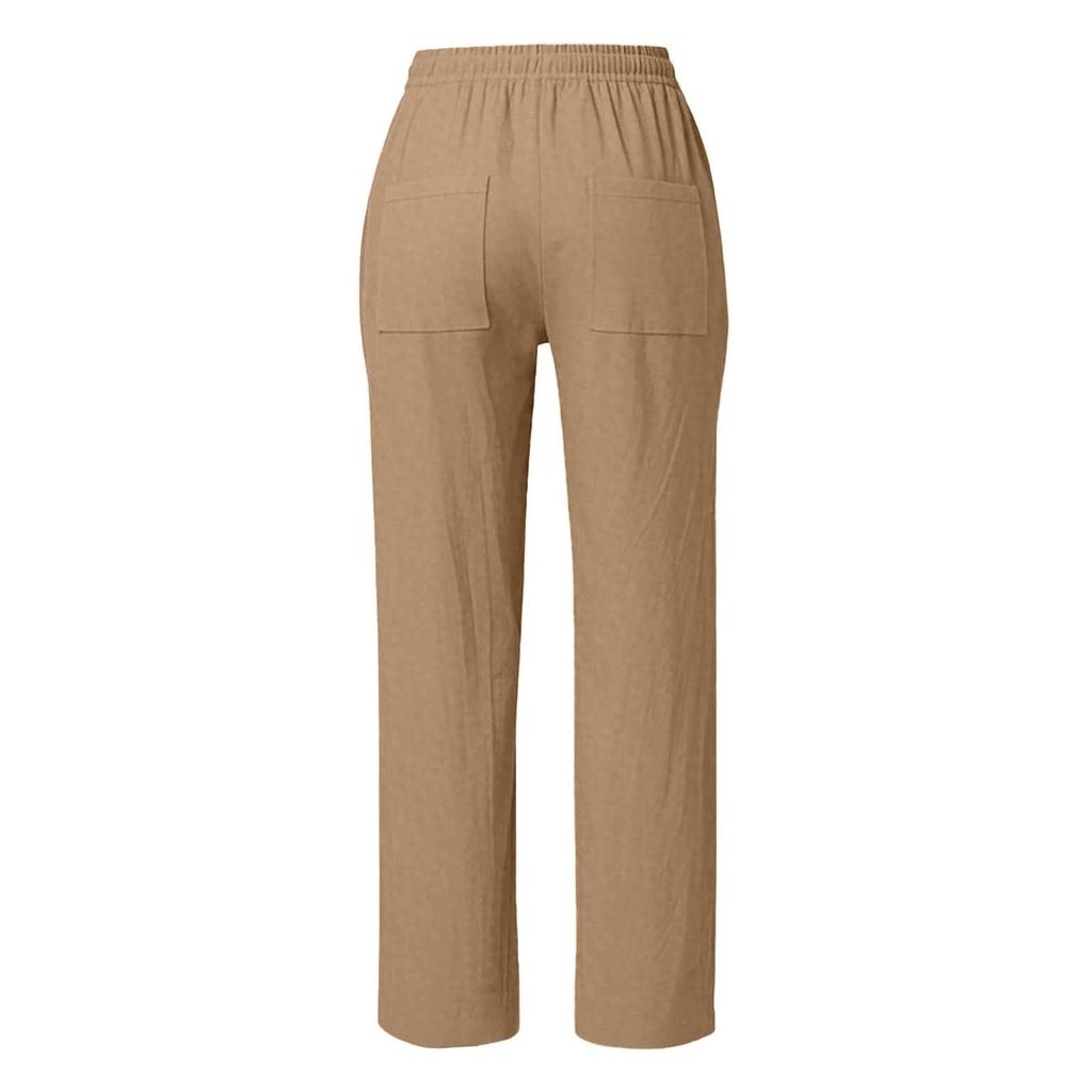 Women’s Drawstring Waist Wide Leg Pants Cotton Linen Loose Fit Casual Relaxed Trousers with Adjustable Waistband
