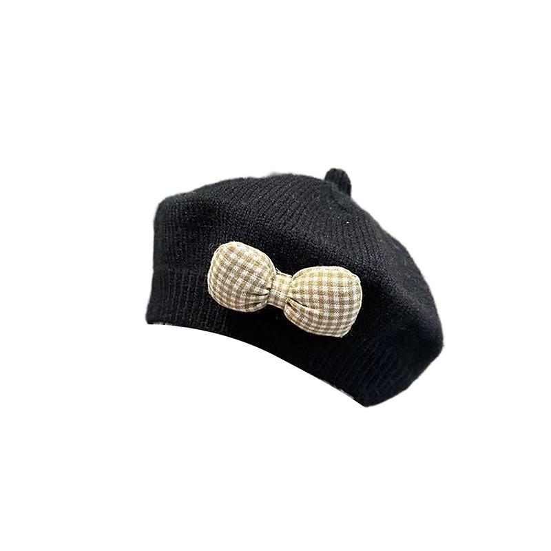 Cute Baby Hat Solid Color Bow Warm Beret Hat For Girls Vintage Princess Beret Hat Children Autumn Winter Cap Gifts