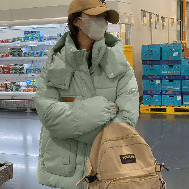 

Новое зимнее пальто из хлопка в стиле колледжа для женщин, короткая свободная хлопковая куртка в корейском стиле с капюшоном, студенческое хлопковое пальто, куртка, топ XXL зелёный