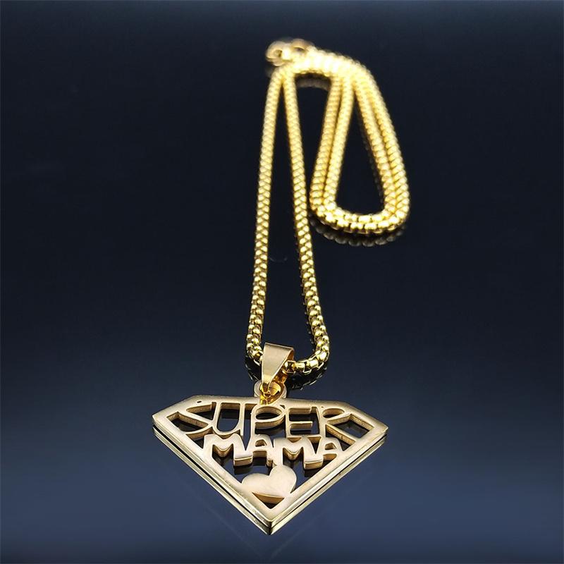 Super Mama Papa Mom Dad Necklace for Women Men Stainless Steel Gold Color Spanish Letter Family Love Chain Gift Jewelry N4250S01