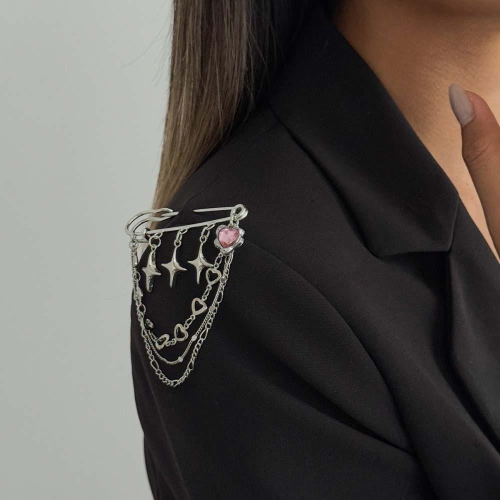 Paper Clip Shape Golden Beaded Tassel Brooch Light Luxury Style Tassel Ornaments Girl Gift