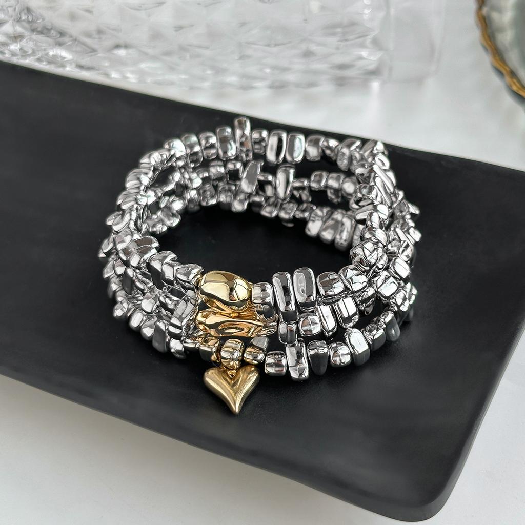 3Pcs/Set Vintage Irregularity Unique Design Bead Heart-Shaped Pendant Bracelet Set For Woman Fashion Jewelry Holiday Gifts