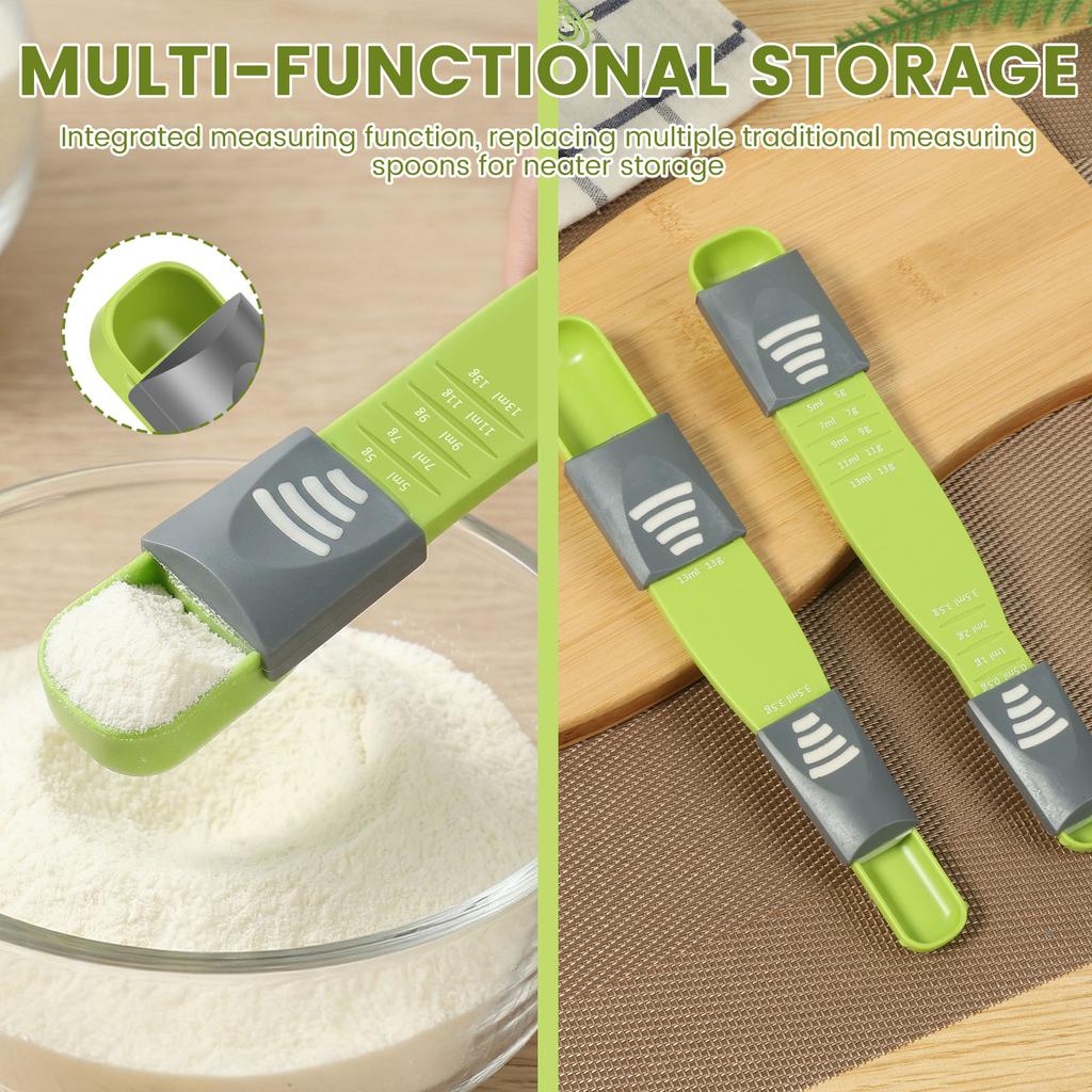 2Pcs Adjustable Measuring Spoon with Double End Scale 9 Stalls Kitchen Measuring Cup Measures Dry and Liquid Ingredients