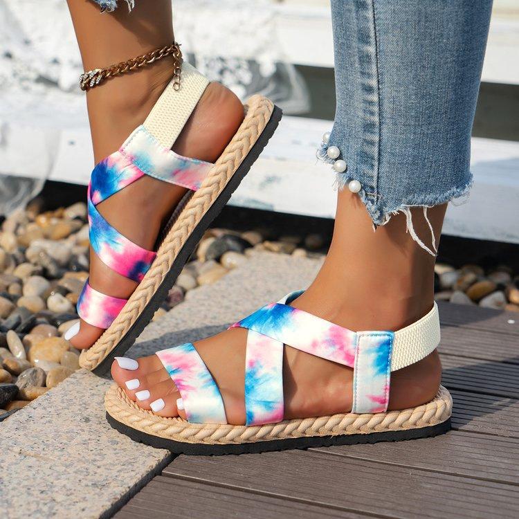 Einfache einfarbige Freizeitsandalen mit überkreuztem Riemendesign, römische Schuhe, ultraleicht und weich, mit Sohle, für Outdoor-Strand