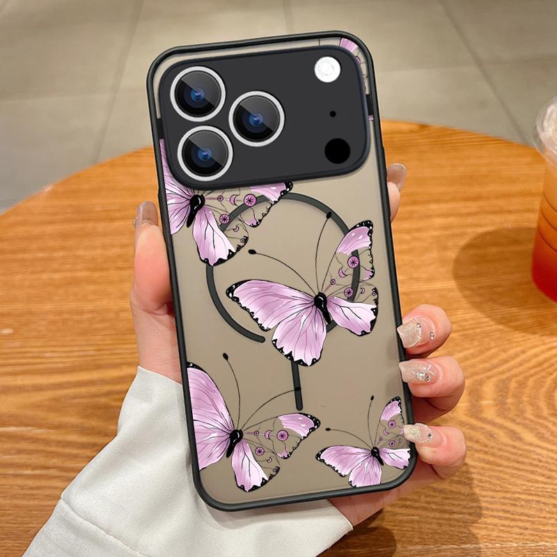 Schmetterlingsblume Magnetische Handyhülle Für iPhone 17 16 Pro 15 14 13 Pro Max 17e 16e Für Magsafe Kabelloses Laden TPU PC Rückseite