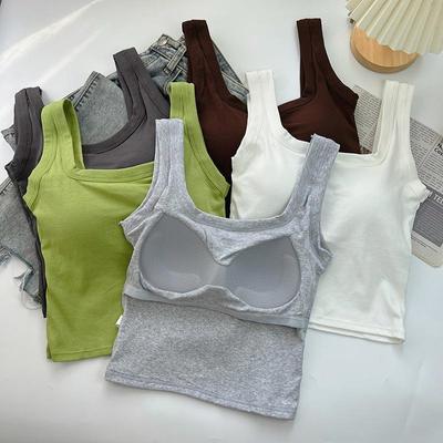 Cotton Square Neck Vest for Women with Chest Cushion and Integrated Cup Suspender Inner Layer for Bottom and Outer Layer for Short Top