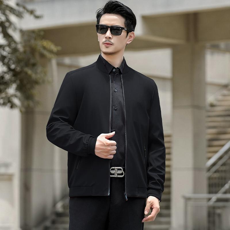 

Men s Red Stand Collar Bomber Jacket, Lightweight Casual Business Coat with Zipper Closure, Versatile Streetwear for Daily Wear M