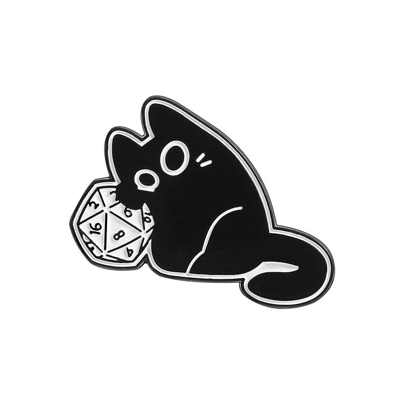 Cool RPG Game Dice Black Cats Enamel Pins Cartoon Big Eyes Kitten Animal Brooches Lapel Badge Fashion Jewelry Gifts For Friends