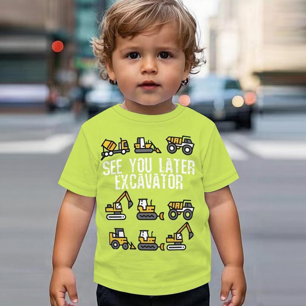 Summer Round Neck Vehicle Themed 3D Printed Top Fashionable Casual Short Sleeved Children's Boy T-shirts