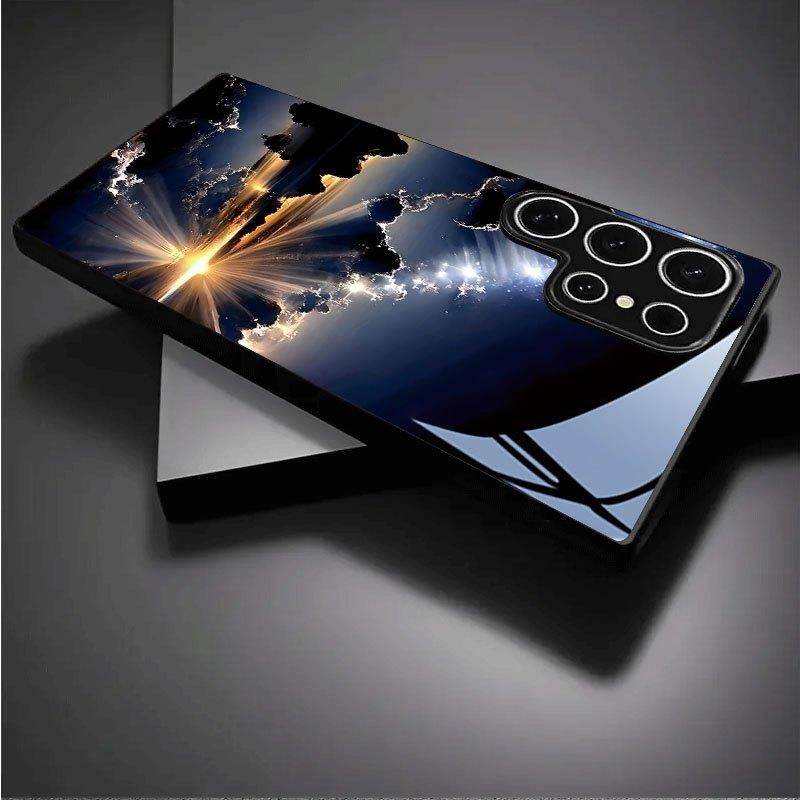Cloud Sea Flowing Light Pattern Glass Phone Case Suitable for Samsung Galaxy S26 S25 S24 S22 S21 S20 FE/Ultra/Plus Anti Drop