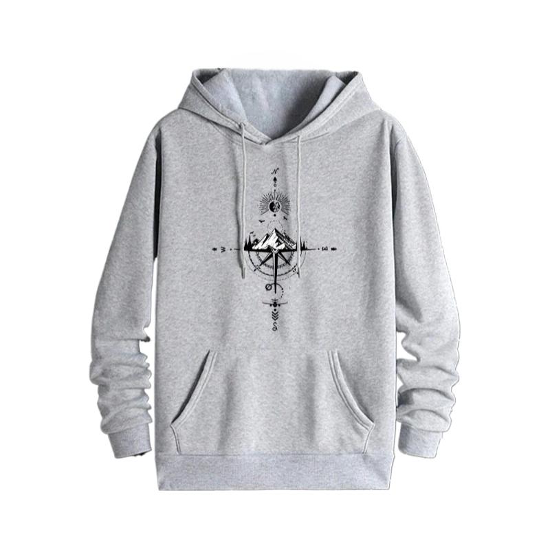 Мужская толстовка с капюшоном в стиле ретро с принтом компаса, в стиле стритвеар, спортивная толстовка с капюшоном, удобная и теплая толстовка. M