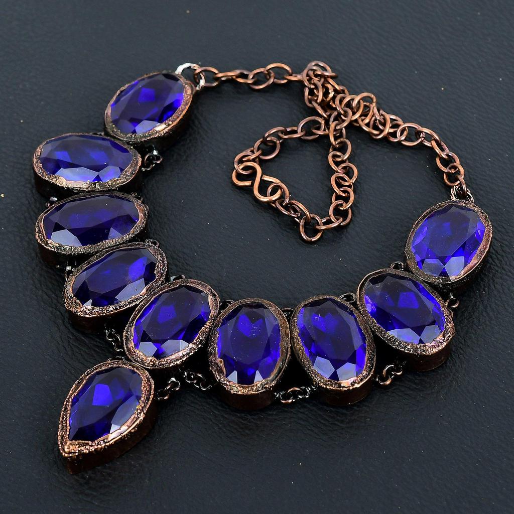 Tanzanite Handmade Gemstone Necklace, Copper Electroformed Necklace Antique Jewelry, Adjustable Chain Necklace Engagement Gift