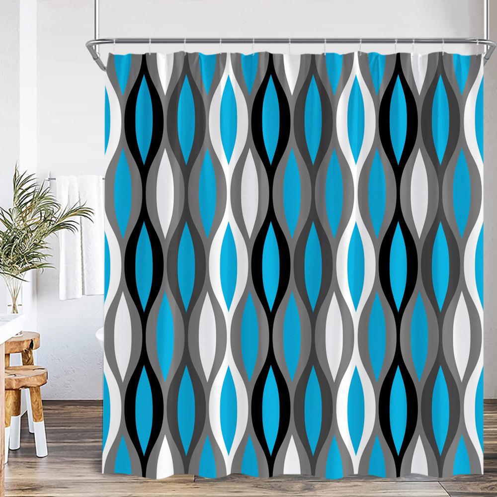 Abstract Geometric Shower Curtain Colorful Wavy Line Art Aesthetic Bathroom Decoration Modern Polyester Bath Curtain with Hook
