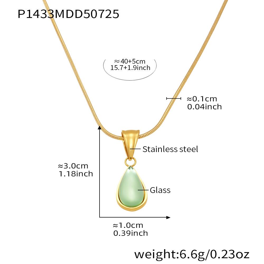 Oumaijia French Luxury Green Blue Glass Teardrop Pendant Necklace for Women – Minimalist Clavicle Chain Jewelry