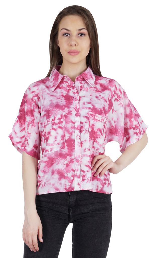 Moomaya Damen Bedrucktes Oberteil Kragenhals Knopfleiste Kurzarm Tunika