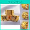 Elegant Brass Gold Plated Square Men's Ring Retro Design Adjustable Finger Accessory
