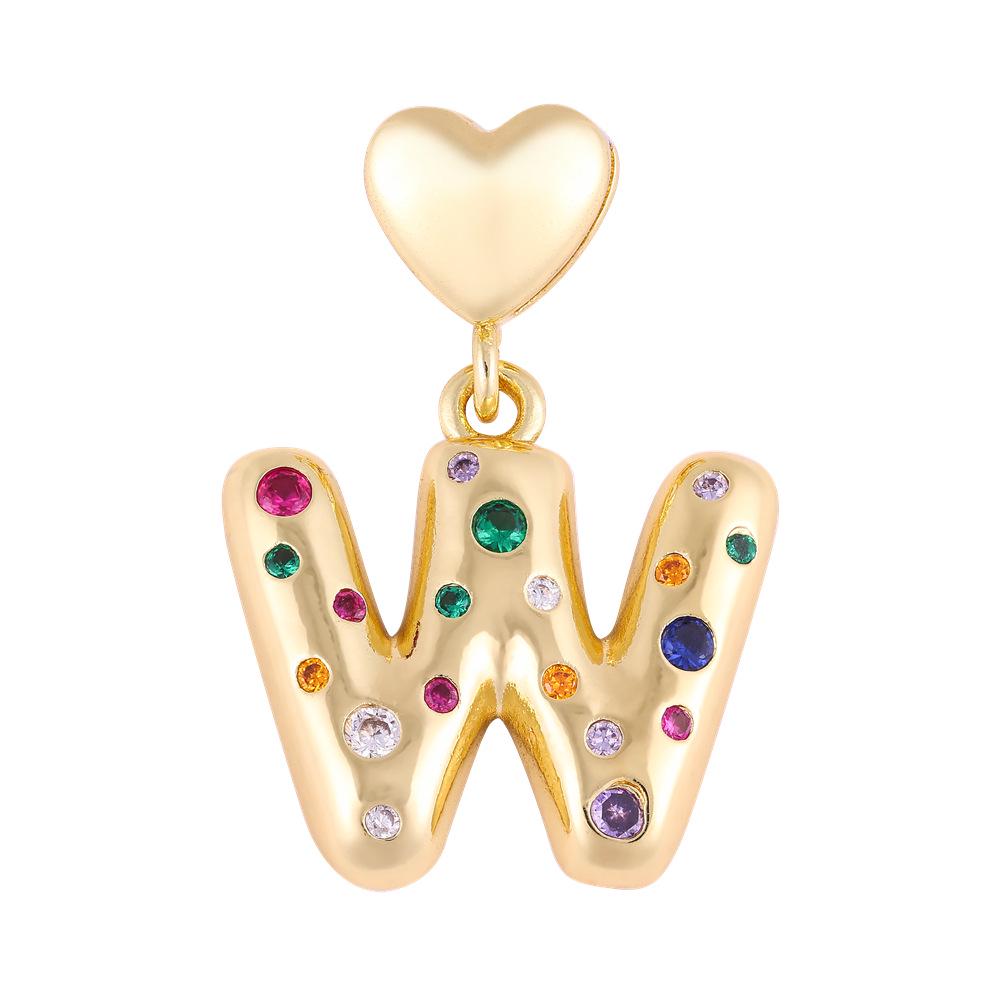 18K Gold-Plated Zircon Necklace with Cross and Colorful Letter Pendants