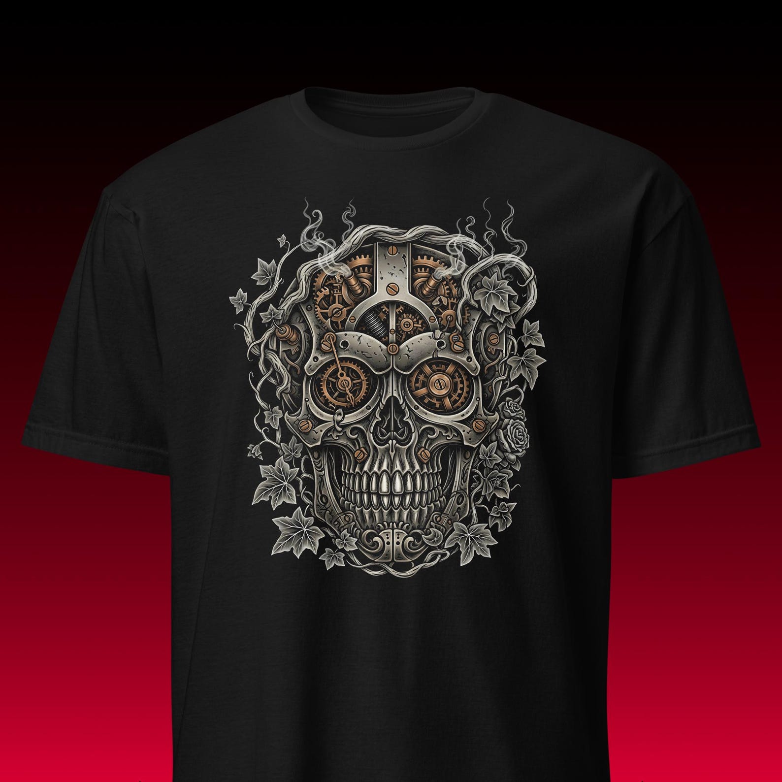 Steampunk Skull Tee | Industrial Aesthetic | Mechanical Gear & Goth Gift S