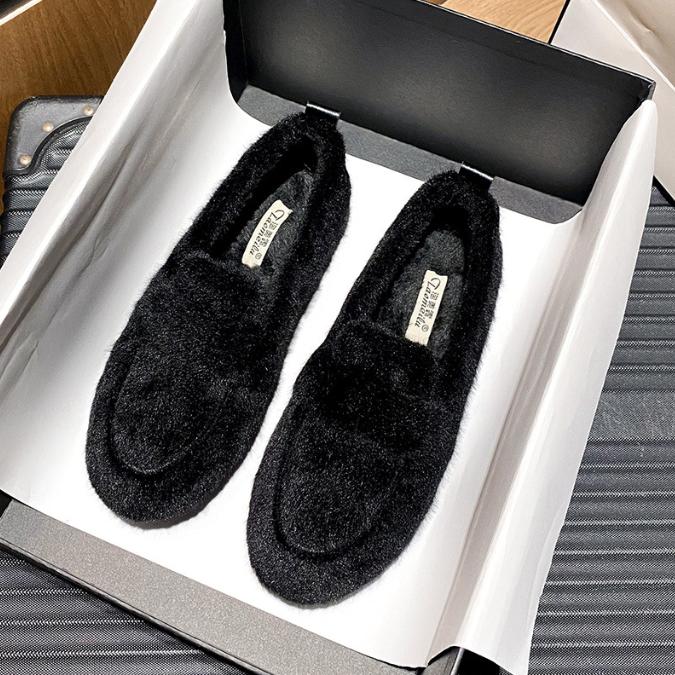 Women Fur Boots Cotton Slippers Women Winter New Style Bag Heel Home Warm Non Slip Plush Cotton Shoes For Women Wearing Outside