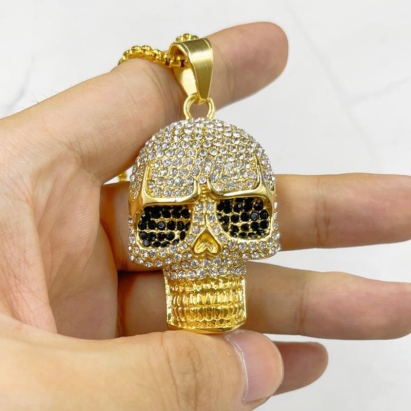 Fashion New Skull Men Pendant Necklace Classic Hip Hop Full Rhinestone Stainless Steel Necklace for Men Party Jewelry Gift