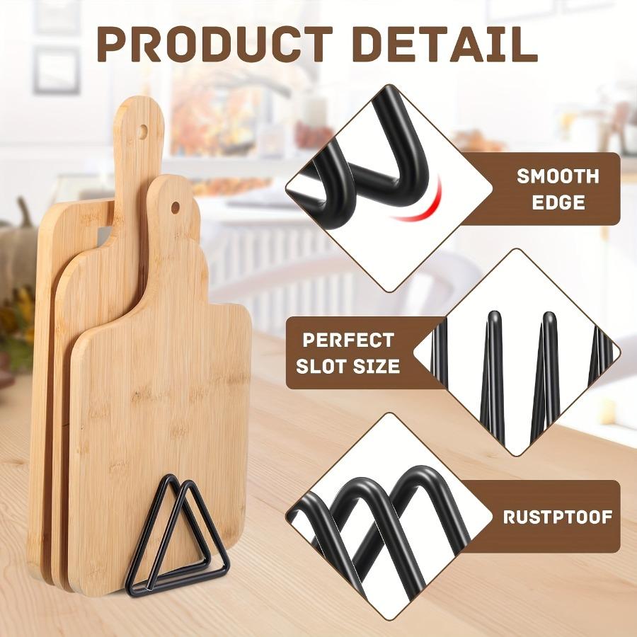 Heavy-Duty Black Metal Triangle Cutting Board Holder & Pot Lid Stand - Space-Saving Countertop Storage Shelf Suitable for Cabinet, Desk