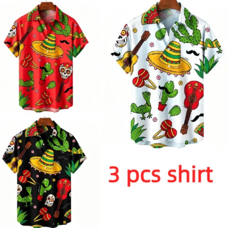 Vintage Fashion Men's Shirt Mexican Style 3D Printing Shirt Hawaiian Beach Vacation Clothing Men's Street Style Shirt Daily Men's and Women's Shirt