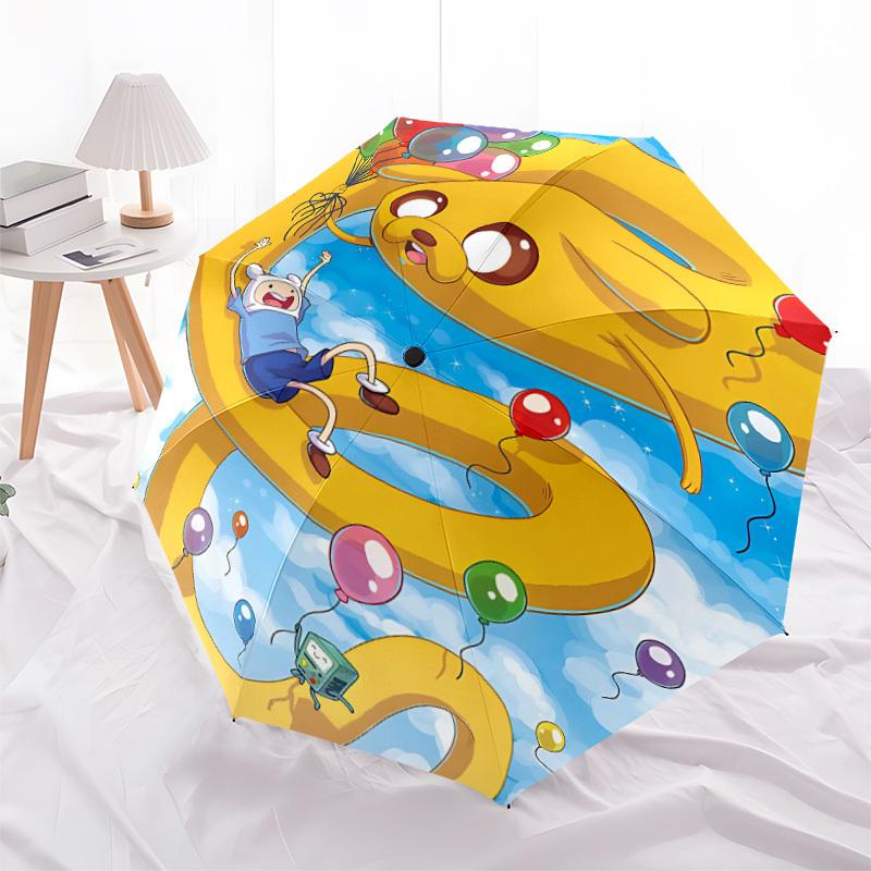 1PC Adventure Time Balloon Ride Automatic Umbrella 8 Ribs Portable Folding Black Iron Frame for Outdoor, Beach, Travel 0905153