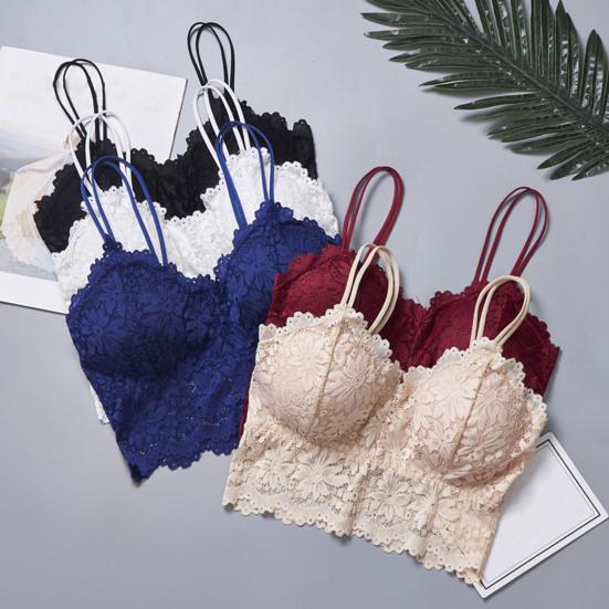 Push Up Bra Spaghetti Straps Beauty Back Lady Wire Free Flower Sport Pattern Lace Stretchy for Jogging Gym Underwear
