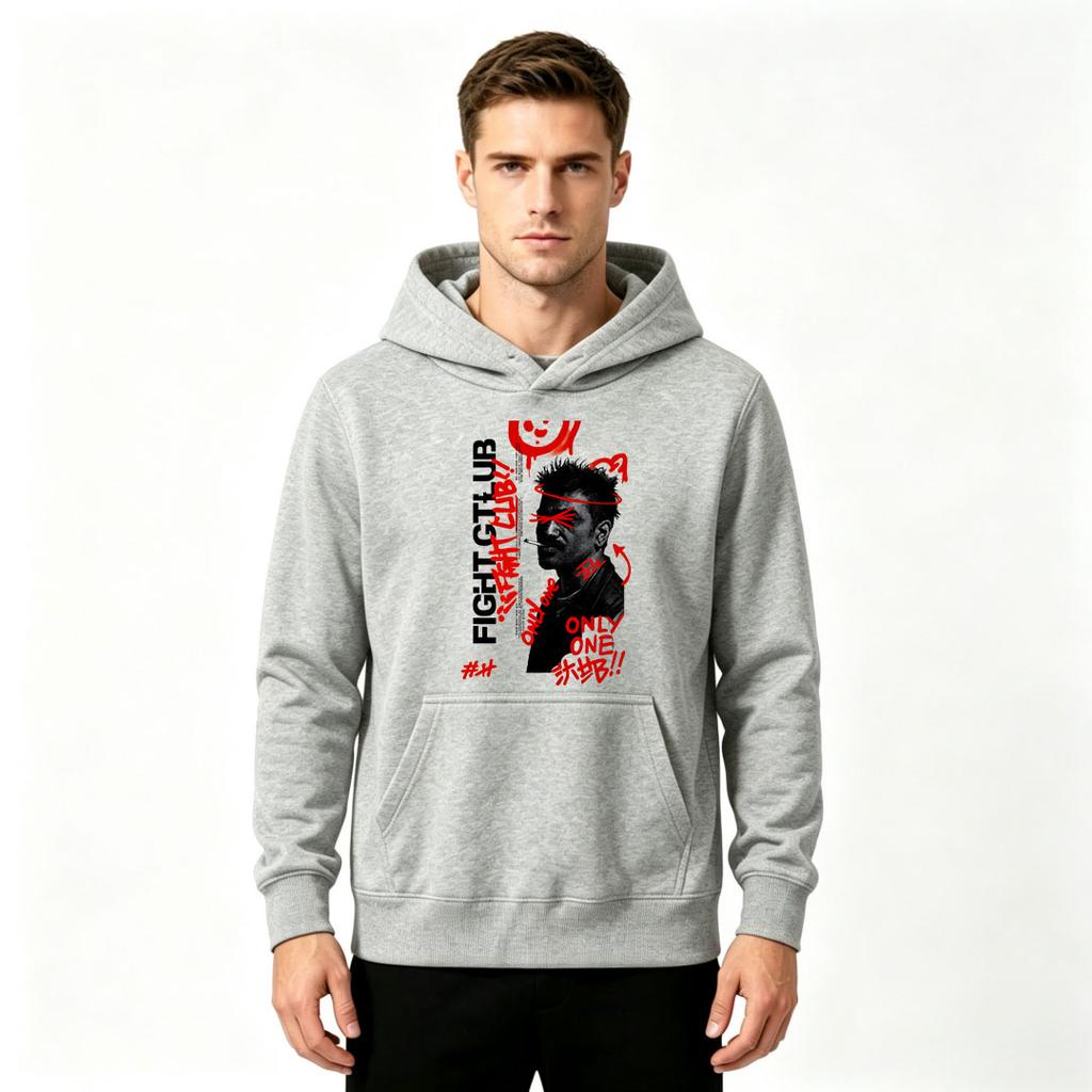Men Fight Club Graphic Print Pullover Hoodie Casual Long Sleeve Streetwear Hooded Sweatshirt