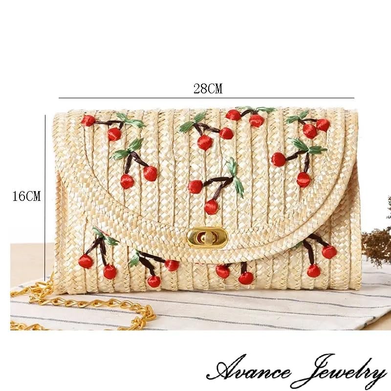 Sac Panier AVANCE, Sac à Chaîne, Sac Bandoulière, Sac à Épaule, Pochette, Cerise, Banane, Pour Femmes (Cerise)