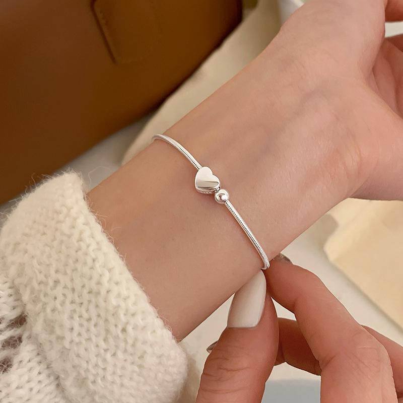 Manqiu 925 Sterling Silver Heart Snake Bone Chain Charm Geometric Women's Best Sterling Silver Bracelet Jewelry Designer