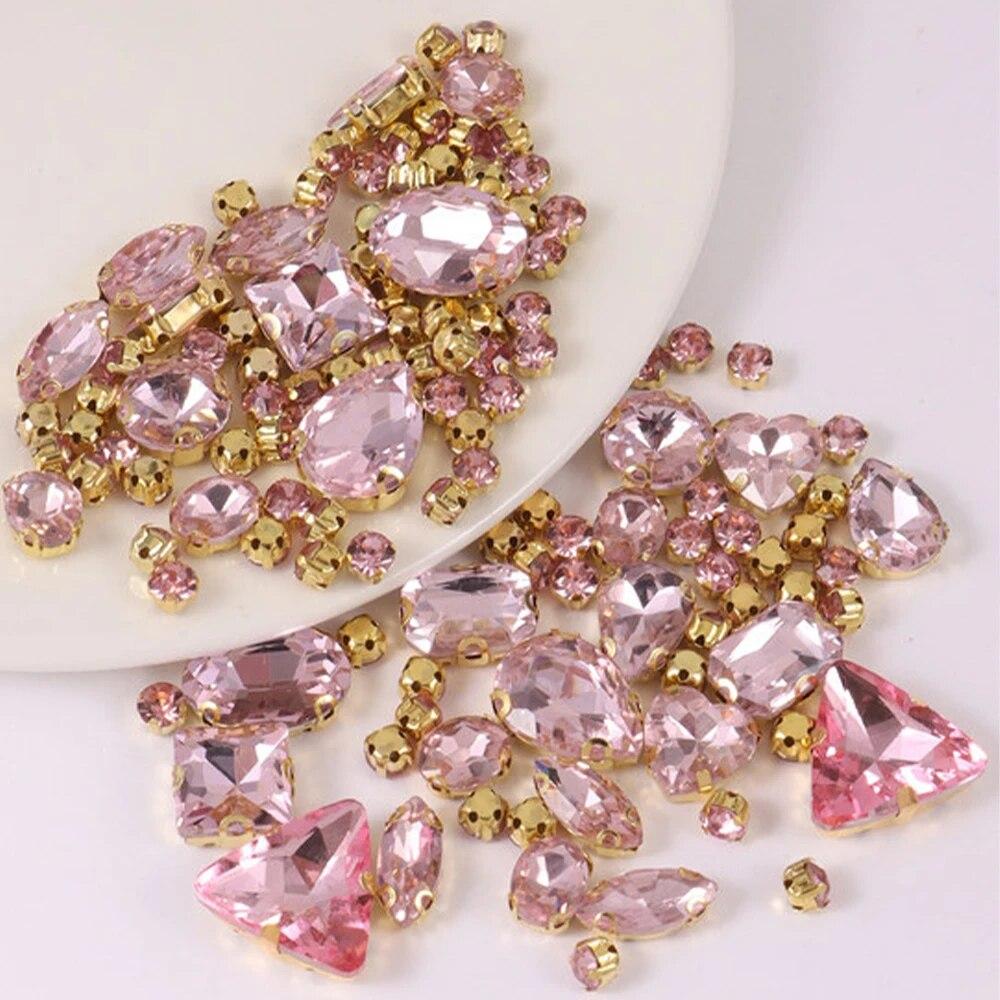 Sew On Rhinestones, Choupee 130PCS Sew On Glass Rhinestone Metal Back Prong Setting Sewing Claw Rhinestone Mixed Shapes