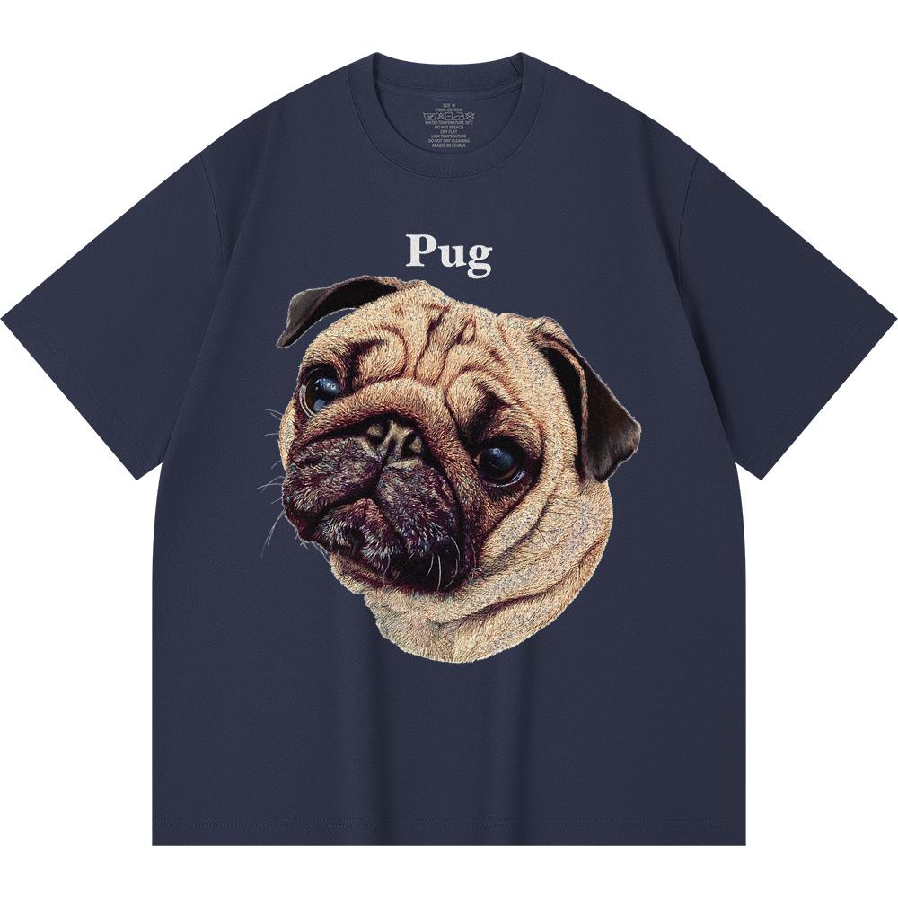 230GSM 100% Cotton T-Shirt Pug Print Tees Funny Harajuku Style Combed Cotton Tshirt