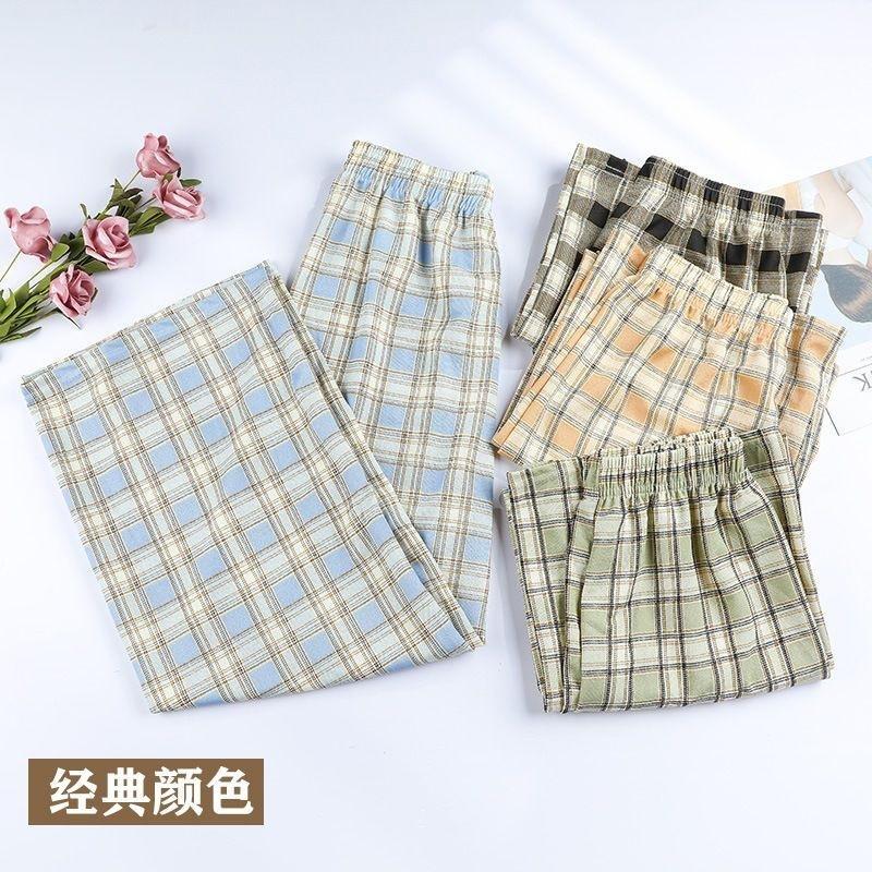 

Классические клетчатые брюки широкого кроя для девочек, с высокой талией, свободные, драпирующиеся, повседневные брюки, маленькие тонкие прямые брюки-швабры One size