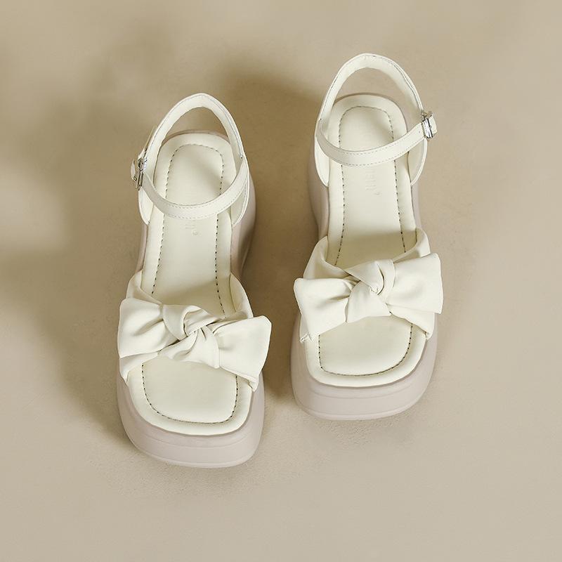 

Bow platform sandals women s summer wear retro with skirt small height-increasing shoes 33