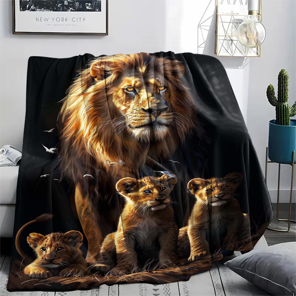 1Pc 3D Lion Print Flannel Blanket, High Quality Comfortable for All Seasons, Home Decor, Warmth and Comfort, Perfect for Christmas Gifts