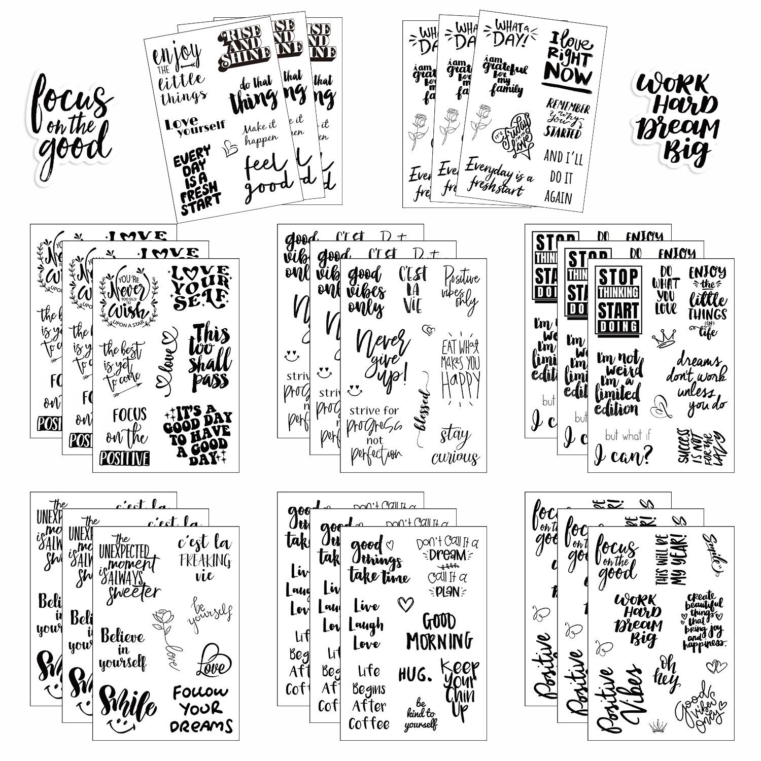 

8 Черно-белых английских вдохновляющих наклеек могут быть водонепроницаемыми, наклейками для дневников, блокнотов, карточек, декоративными наклейками для DIY