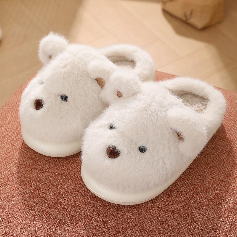 Cute bear cotton drag girl autumn and winter indoor home piled warm fluffy slippers can be worn outside