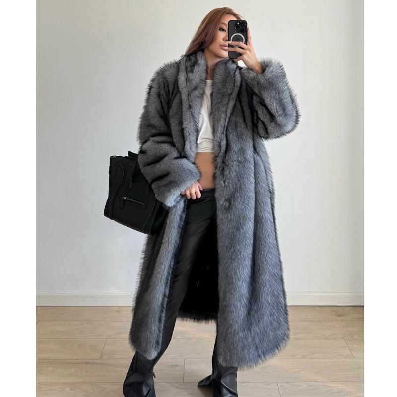 Women's fur coat winter warm imitation fox fur coat young fashion long trench coat
