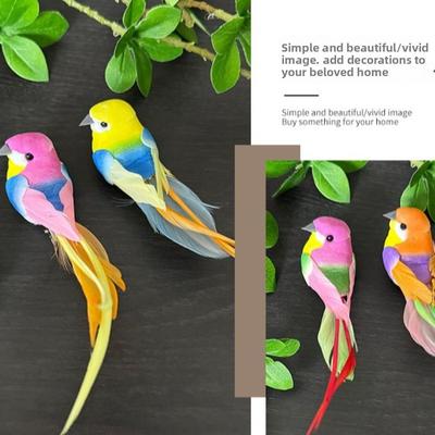 6pcs Colorful Simulation Birds Photography Props with Clip Decorative Fake Bird Long-haired Sparrow Home Decor