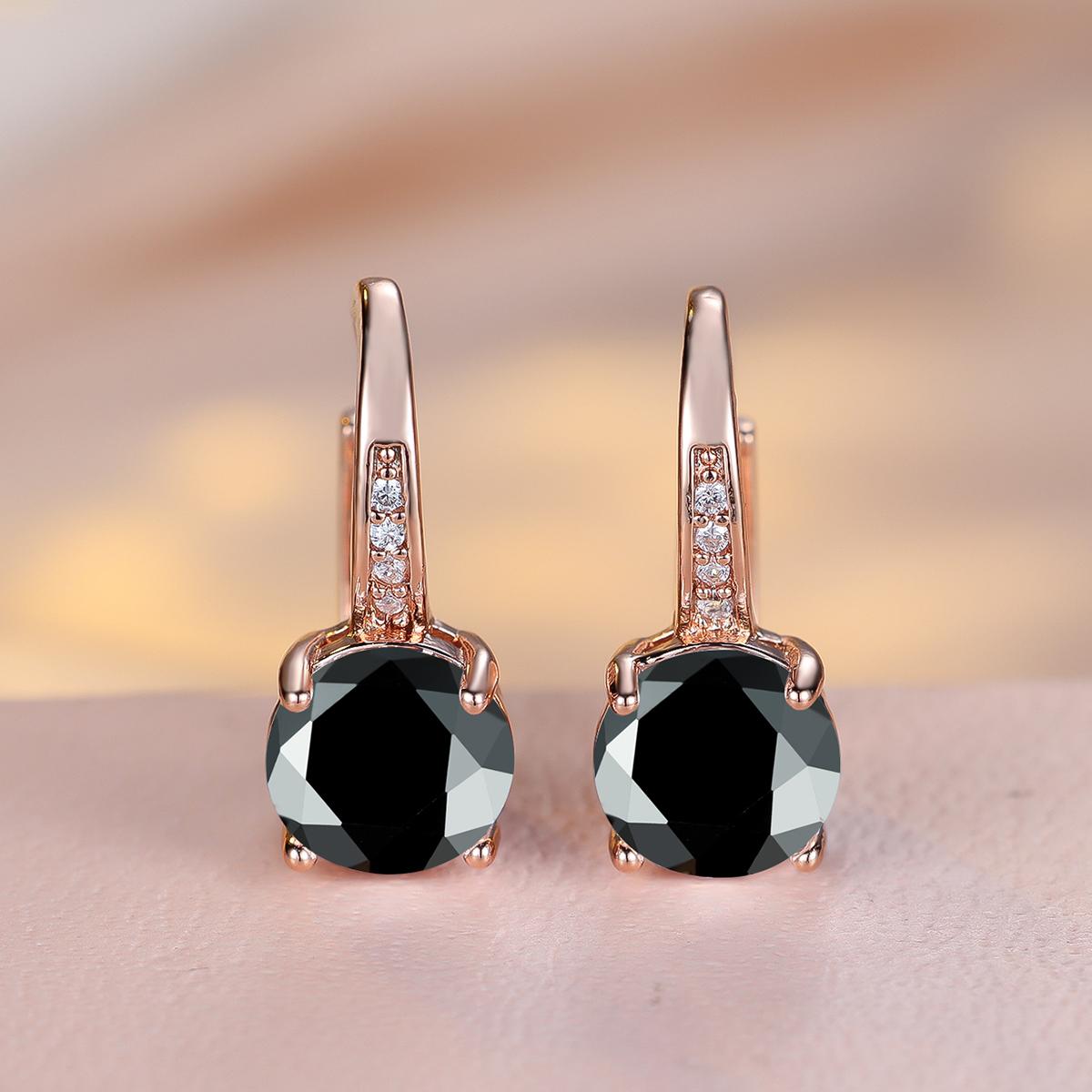 

1 пара розового золотого цвета, серьги круглой огранки, белые, синие, красные, зеленые, с камнями, модные женские свадебные украшения, роскошные аксессуары чёрный